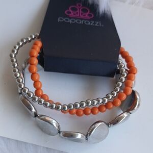 Paparazzi Orange and Silver Beaded Bracelet Trio